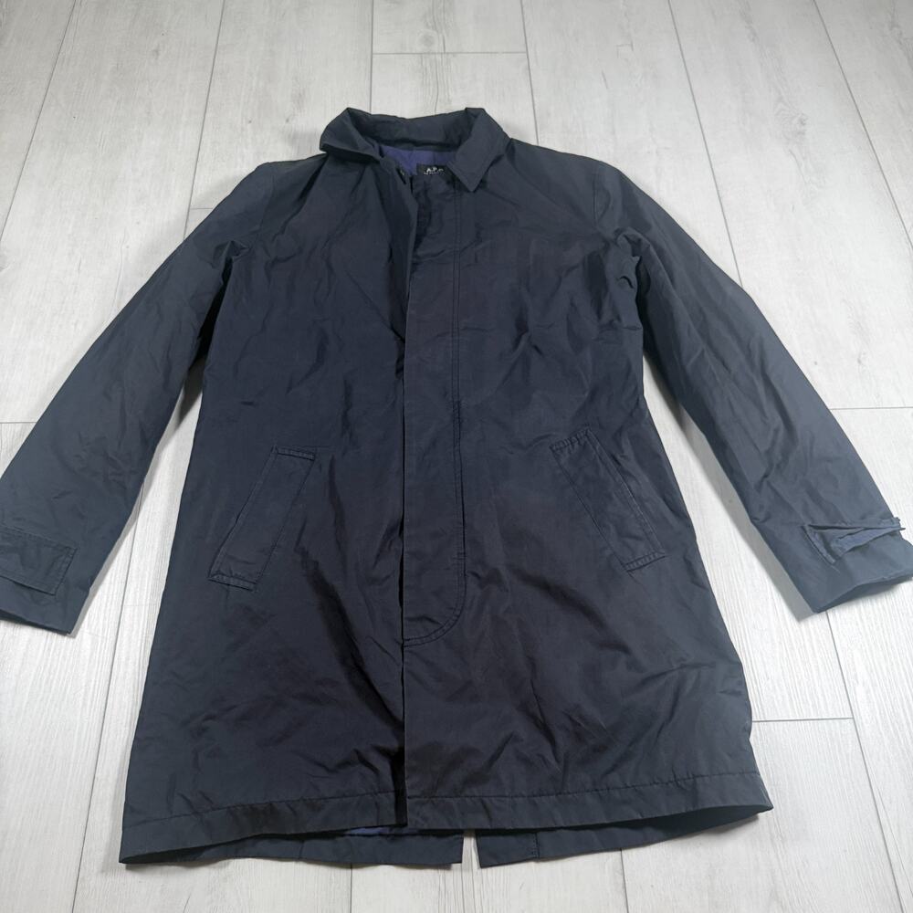 A.P.C. Mens Small Navy Blue Trench Coat Minimalist Parka Winter